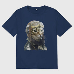 Женская футболка оверсайз Кот - пилот The pilot Cat