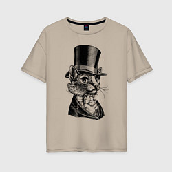 Женская футболка оверсайз Кот - английский джентльмен в колпаке The cat is a