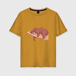 Женская футболка оверсайз Ленивый Медведь на дереве Lazy Tree Bear