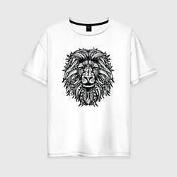 Футболка оверсайз женская Лев в стиле Мандала Mandala Lion, цвет: белый