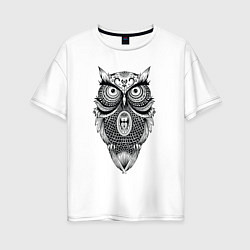 Футболка оверсайз женская Сова в стиле Мандала Mandala Owl, цвет: белый