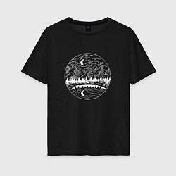 Женская футболка оверсайз Ночной горный пейзаж Night Mountain Landscape