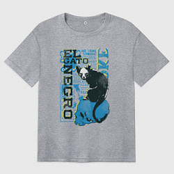 Футболка оверсайз женская Футболка с изображением черепа кошки, цвет: меланж