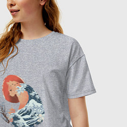 Футболка оверсайз женская Душа природы Японии - Бушующее море, цвет: меланж — фото 2