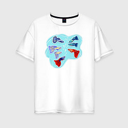 Женская футболка оверсайз Разноцветные рыбки Подводный мир