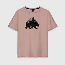 Женская футболка оверсайз Медведь, деревья и горы