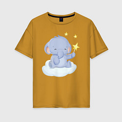 Женская футболка оверсайз Милый Слонёнок Сидит На Облаке