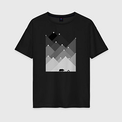 Футболка оверсайз женская Медведь и треугольные горы, цвет: черный