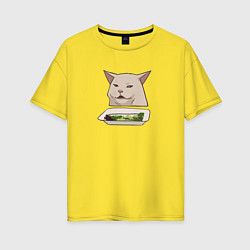 Женская футболка оверсайз Кот с салатом из мема