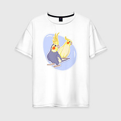 Женская футболка оверсайз Попугаи Корелла Птицы