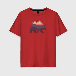 Женская футболка оверсайз Медведь с деревьями