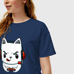 Футболка оверсайз женская Кот игроман The cat is a gambler, цвет: тёмно-синий — фото 2