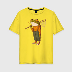Женская футболка оверсайз Летняя лягуха с сачком