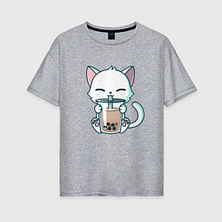 Женская футболка оверсайз Котик с бабл ти