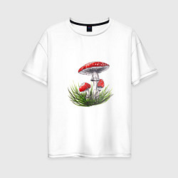 Женская футболка оверсайз Мухоморы в траве