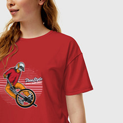Футболка оверсайз женская Велосипедист - экстрим, цвет: красный — фото 2