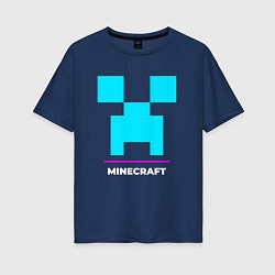 Женская футболка оверсайз Символ Minecraft в неоновых цветах