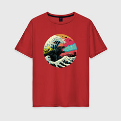 Женская футболка оверсайз Hokusai Kaiju