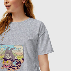Футболка оверсайз женская Тоторо на котобусе, цвет: меланж — фото 2