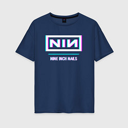 Футболка оверсайз женская Nine Inch Nails Glitch Rock, цвет: тёмно-синий