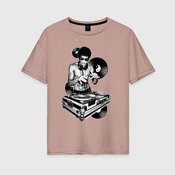 Футболка оверсайз женская Bruce Lee - Vinyl Dj, цвет: пыльно-розовый