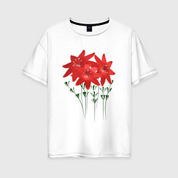 Женская футболка оверсайз Flowers red