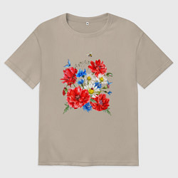 Женская футболка оверсайз Летний букет мак василек ромашка цветы лето