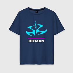 Женская футболка оверсайз Символ Hitman в неоновых цветах