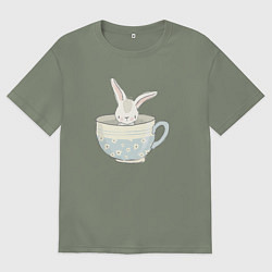Женская футболка оверсайз Кролик в чашке