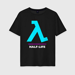 Женская футболка оверсайз Символ Half-Life в неоновых цветах