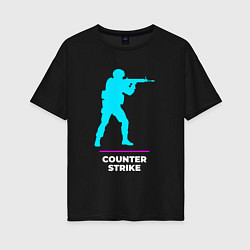 Футболка оверсайз женская Символ Counter Strike в неоновых цветах, цвет: черный