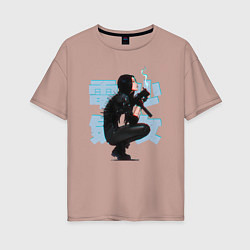 Женская футболка оверсайз Cyberpunk 2077 Девушка киборг