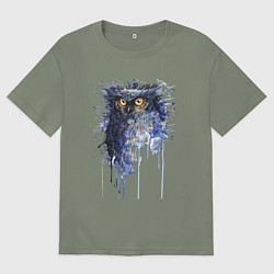 Футболка оверсайз женская Прикольная сова в акварельном рисунке, цвет: авокадо