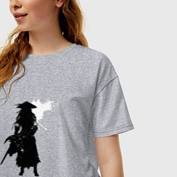 Футболка оверсайз женская Самурай и белая луна, цвет: меланж — фото 2