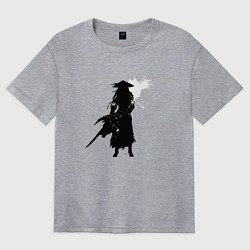 Женская футболка оверсайз Самурай и белая луна