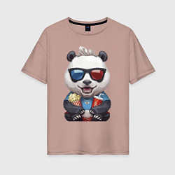 Женская футболка оверсайз Прикольный панда с попкорном и колой