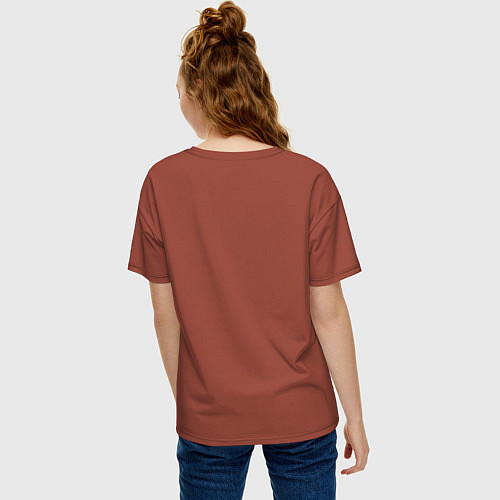 Женская футболка оверсайз Рыжий лис с шарфом / Кирпичный – фото 4