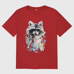 Женская футболка оверсайз Мордочка енота - акварель