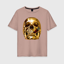 Женская футболка оверсайз Золотой череп с сигарой
