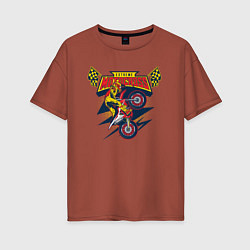Женская футболка оверсайз Extreme motocross: мотоциклист на красном мото