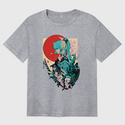 Женская футболка оверсайз Аяка самурай - Геншин Импакт