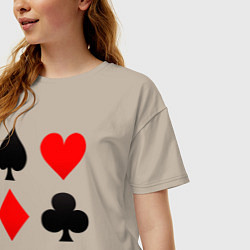 Футболка оверсайз женская Четыре масти игральных карт, цвет: миндальный — фото 2
