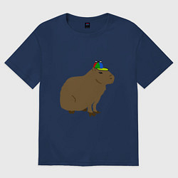 Женская футболка оверсайз Капибара с кепкой-пропеллером