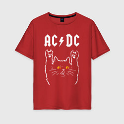 Женская футболка оверсайз AC DC rock cat