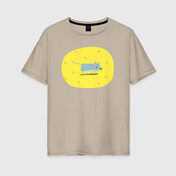 Женская футболка оверсайз Серая мышка сидит на сыре