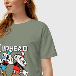 Футболка оверсайз женская Cuphead - Mugman, цвет: авокадо — фото 2
