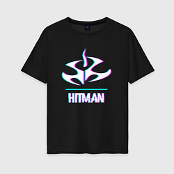 Футболка оверсайз женская Hitman в стиле glitch и баги графики, цвет: черный
