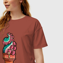 Футболка оверсайз женская Мороженое осьминог, цвет: кирпичный — фото 2