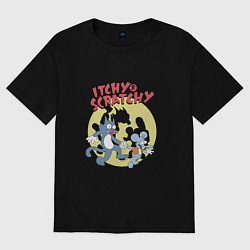 Футболка оверсайз женская Щекотка и Царапка Itchy & Scratchy, цвет: черный