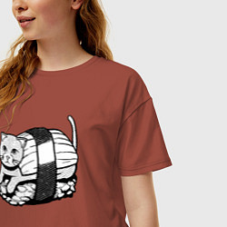 Футболка оверсайз женская Суши-кот, цвет: кирпичный — фото 2